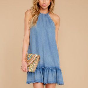 RED DRESS MUSTARD SEED LAKESIDE DATE CHAMBRAY DRESS BLUE SZ S